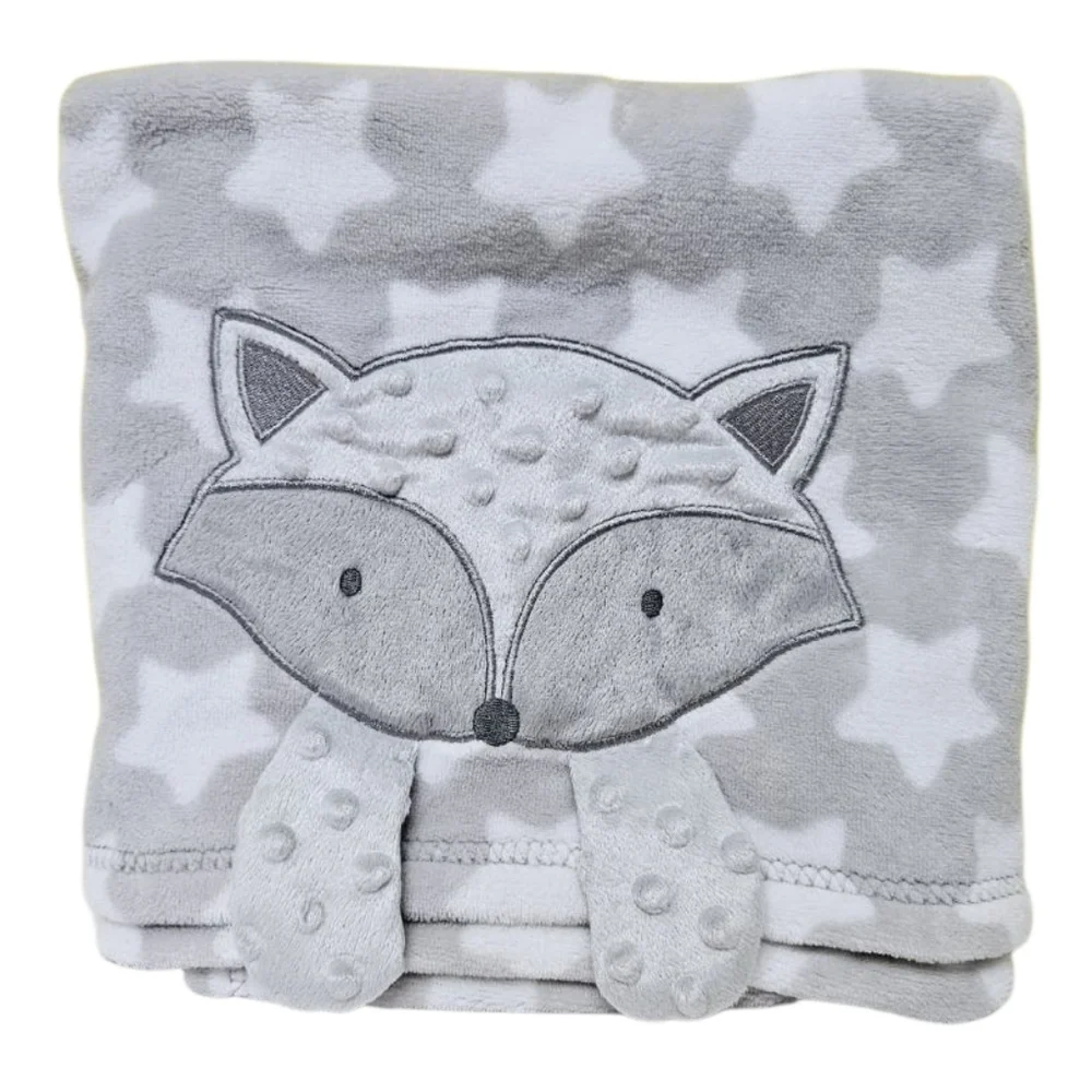 Baby Gear Cute and‎ Super Soft Gray Raccoon & White Stars Minky Baby Blanket